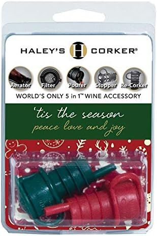 Haley's Corker 5-in-1 Wine Aerator, Stopper, Pourer, Filter and Re-Corker, Tis the Season' (Red G... | Amazon (US)