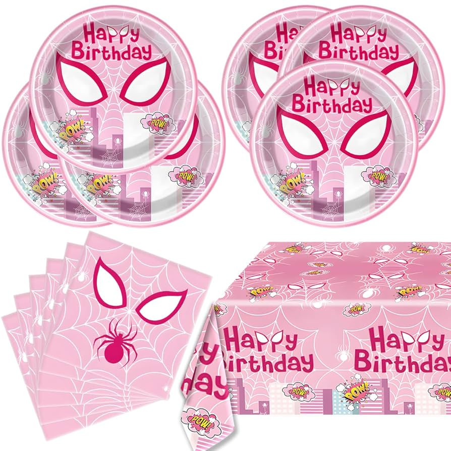 Pink Spider Party Tableware, Spider Pink Ghost 20 Plates 20 Paper Napkins and 51''x86'' Tableclot... | Amazon (US)