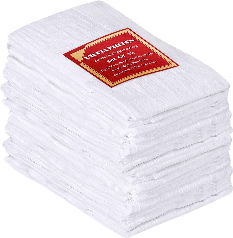 Utopia Kitchen White Flour Sack Towels [12 Pack - 28 x 28 Inch] 100% Cotton Tea Towels for Cleani... | Amazon (US)