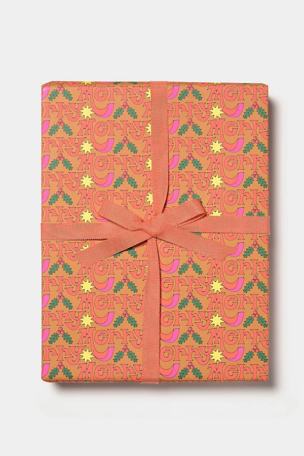 Red Cap Cards Red Cap Merry Holiday Wrapping Paper in Orange at Urban Outfitters | Urban Outfitters (US and RoW)