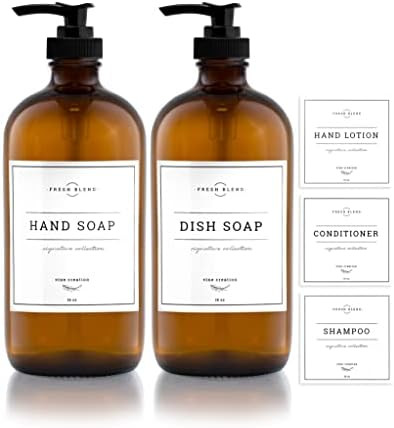 Vine Creations Amber Glass Soap Dispenser 2 Pack, Thick 16oz Glass Bottles with Black Plastic Pum... | Amazon (US)