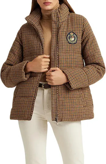 Lauren Ralph Lauren Houndstooth Crest Patch Puffer Jacket | Nordstrom | Nordstrom
