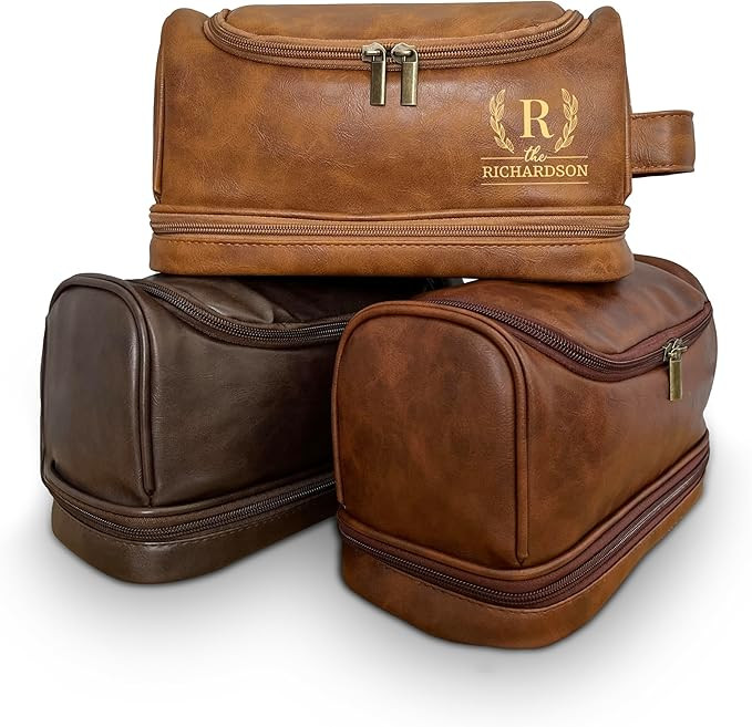 Next Day Shipping Personalized Travel Leather Toiletry Bag for Men, Custom Leather Waterproof Toi... | Amazon (US)