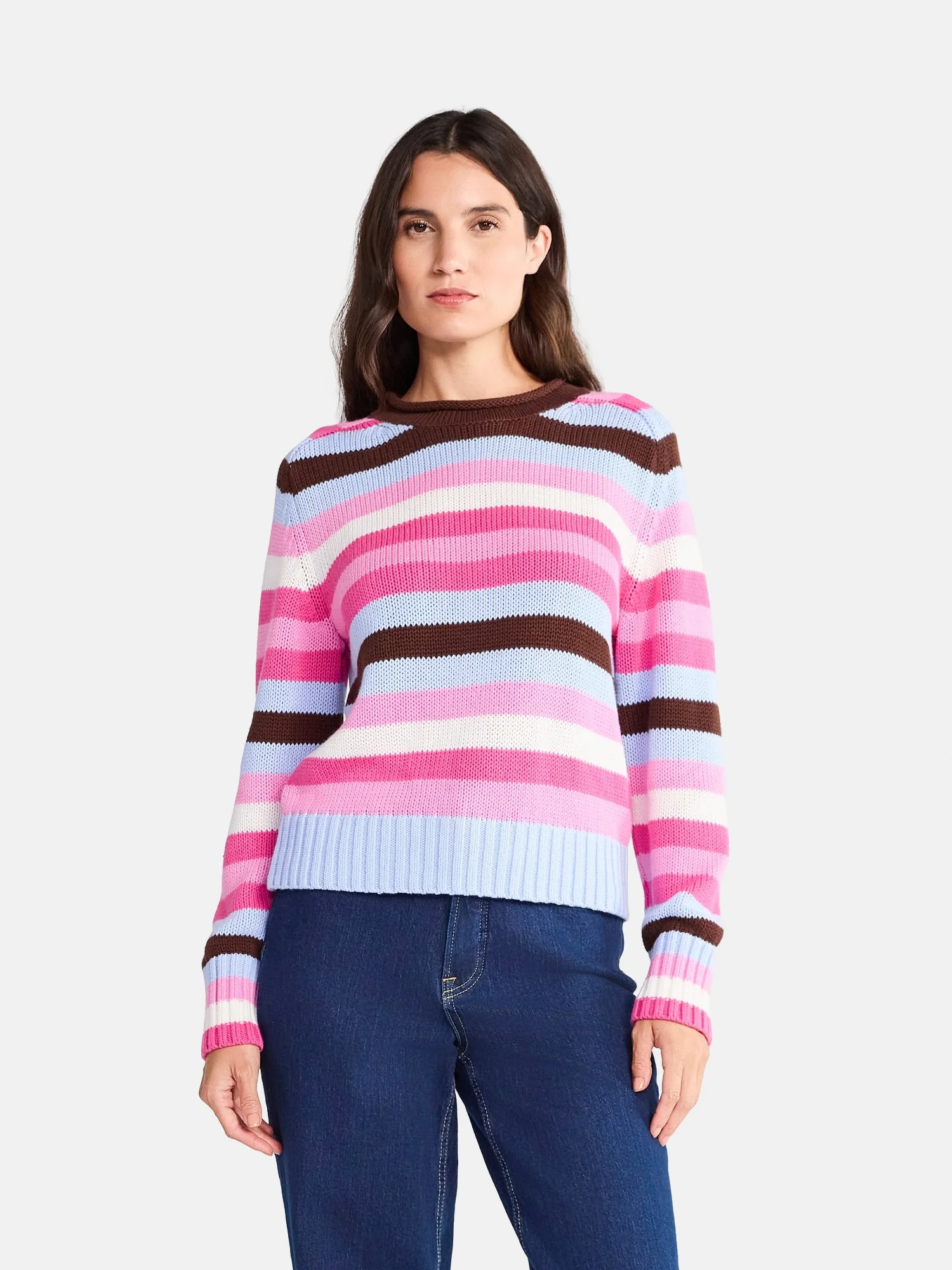 Free Assembly Women’s Saddle Shoulder Roll Neck Cotton Sweater with Long Sleeves, Sizes XS-XXL | Walmart (US)