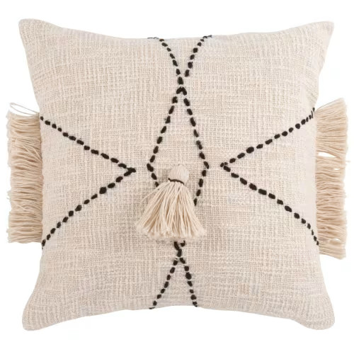 Housse de coussin en coton tissé écru et noir fait main 40x40 | Maisons du Monde | Maisons du Monde FR