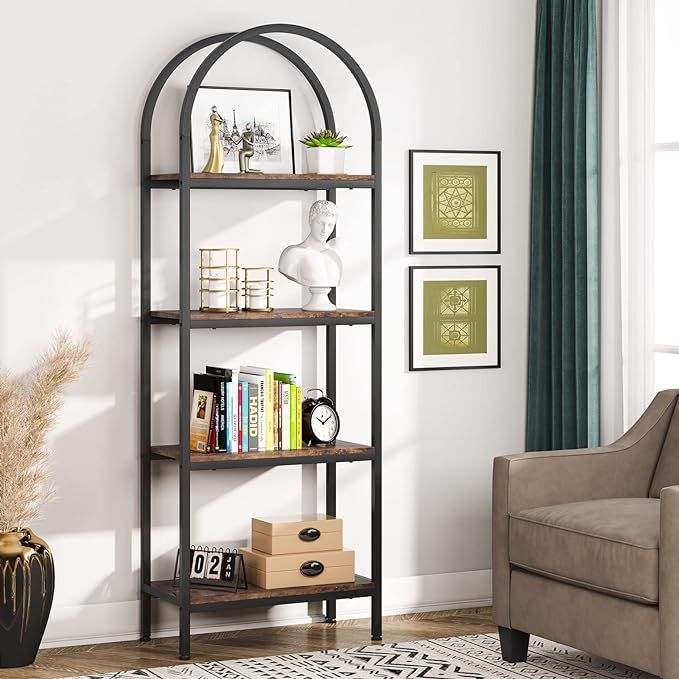 Tribesigns 4-Tier Open Bookshelf, 70.8" Industrial Arched Bookcase Storage Shelves with Metal Fra... | Amazon (US)