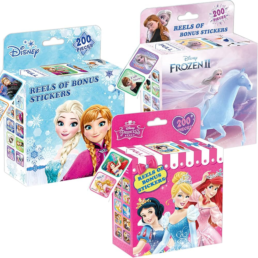 3 Pack Frozen Kids Sticker in 30 Designs,600 Pcs 1-1/2 Inch Self Adhesive Label Roll Stickers for... | Amazon (US)