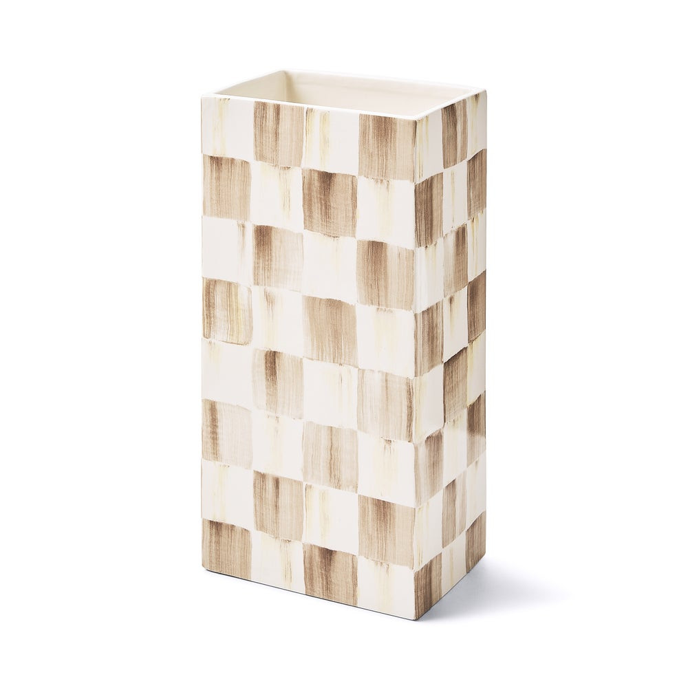 Mocha Check Pillar Vase | MacKenzie-Childs