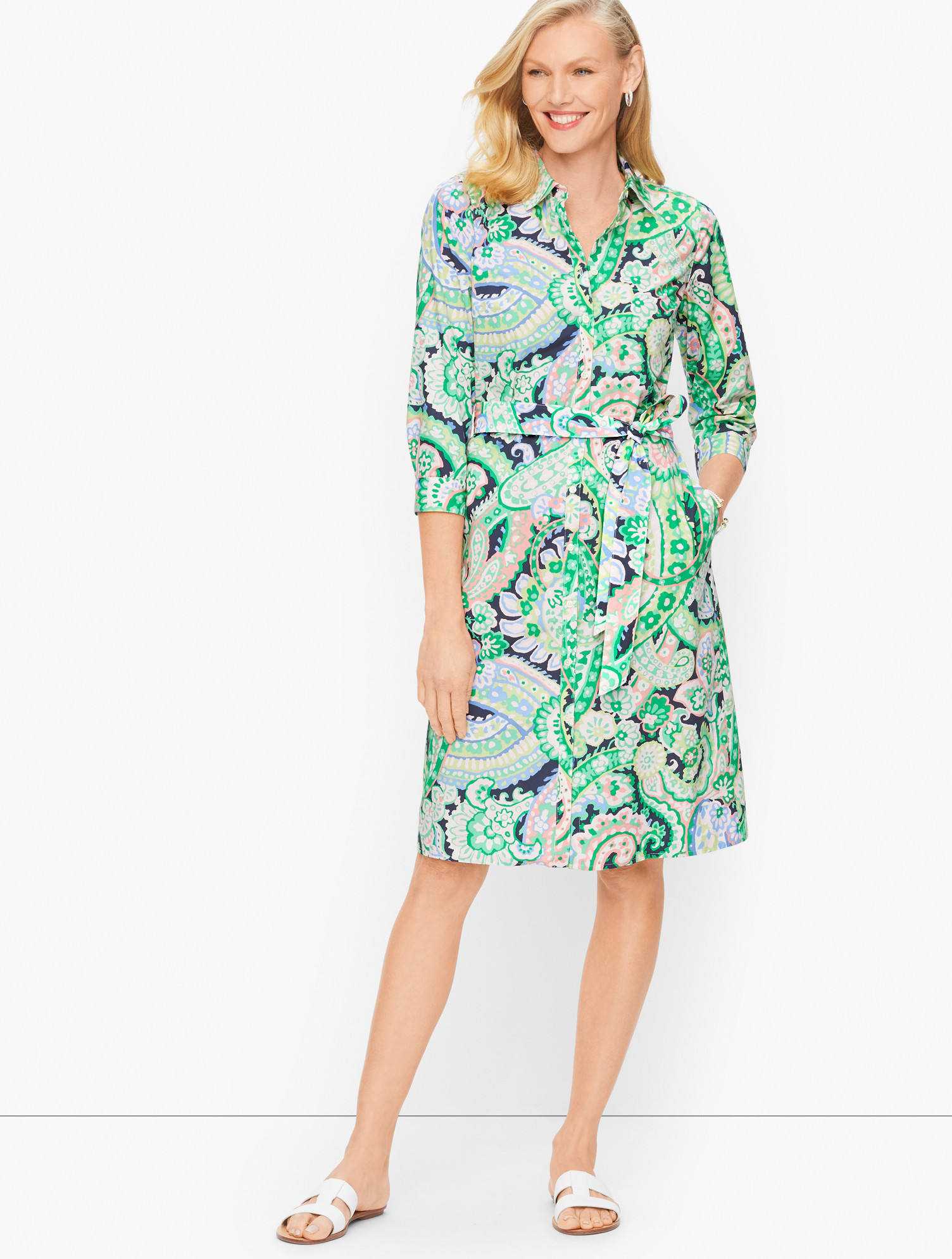 Cotton Watercolor Paisley Shirtdress - Ink - 8 Talbots | Talbots