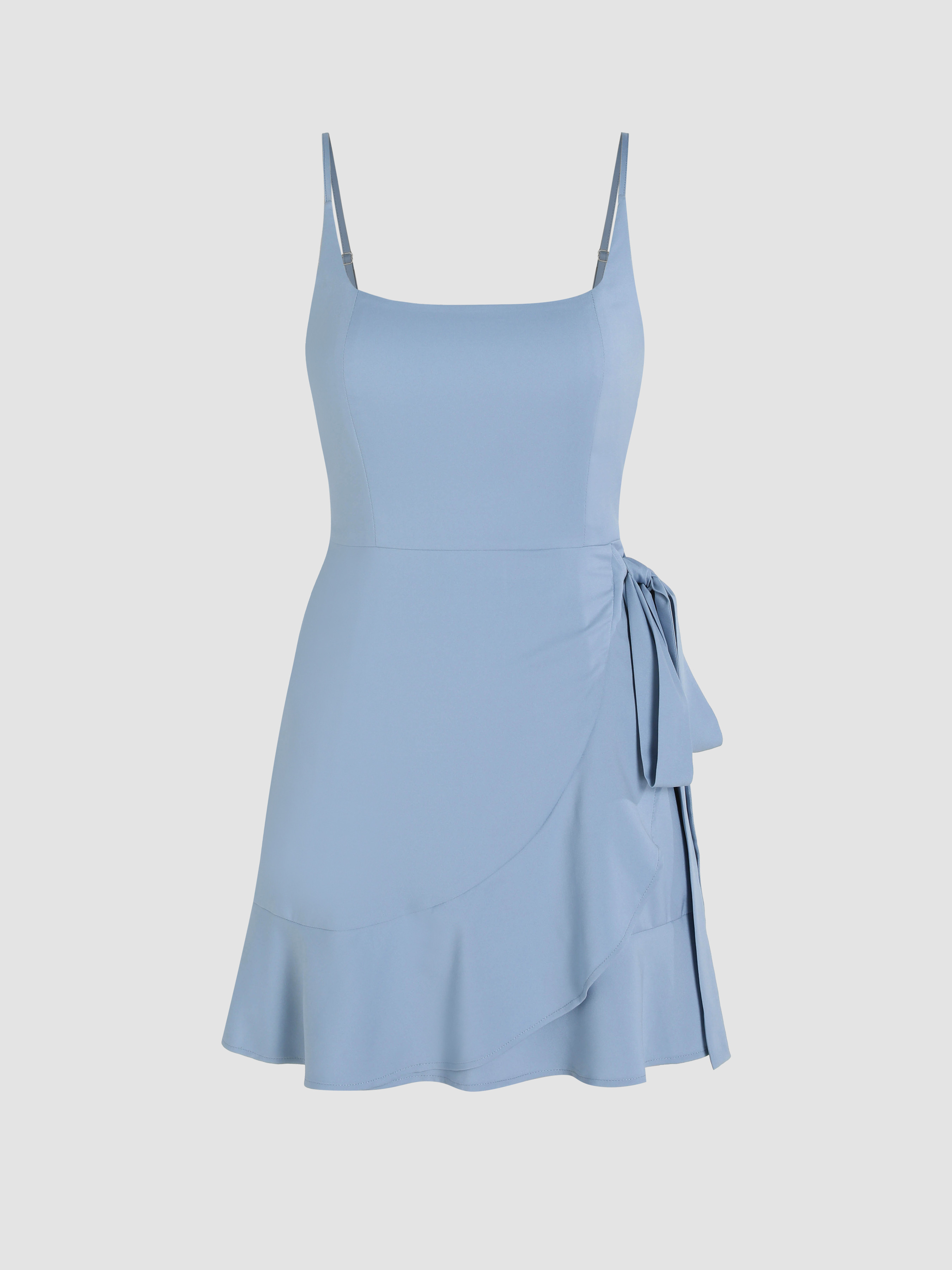 Recycled Fabric Solid Knotted Ruffles Mini Dress - Cider | Cider