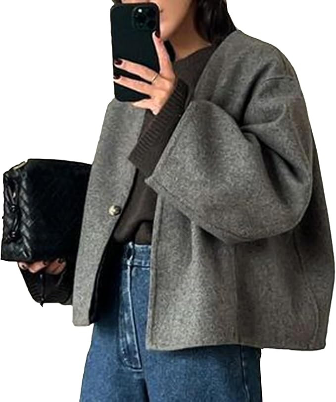 HOTIAN Women Cropped Wool Blend Coats Long Sleeve Coat Jacket Peacoat Fall Winter Outwear Overcoa... | Amazon (US)