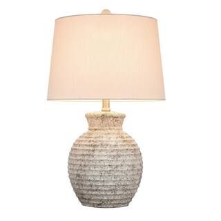 23 in. Light Gray Farmhouse and Rustic Ceramic Bedside Table Lamp | The Home Depot