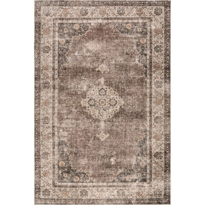 Nuloom Winnie SplashGuard Distressed Medallion Machine Washable Area Rug, 8' x 10', Dark Brown | Target