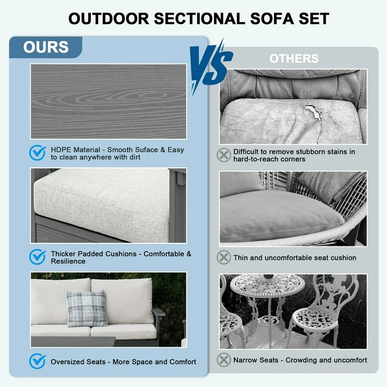 SERWALL Outdoor Patio Furniture Set, 7-Piece HDPE Outdoor Sofa Set Patio Conversation Set, Grey F... | Walmart (US)