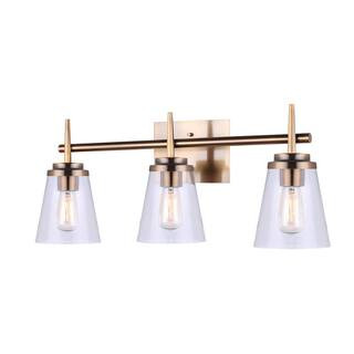 Perla 25.4 in. 3-Light Gold Vanity Light with Clear Glass Shade | The Home Depot