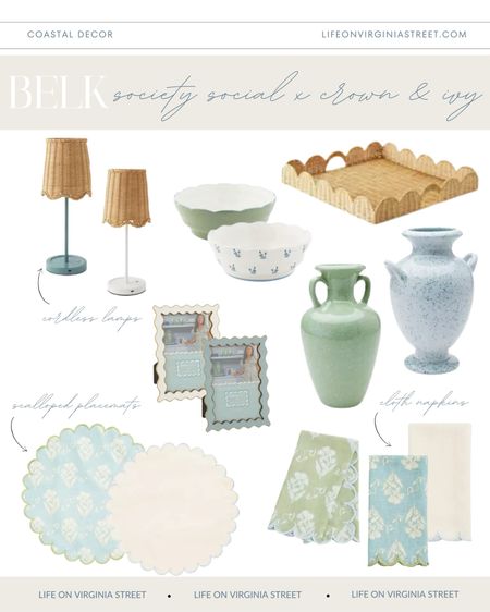 The cutest new coastal and grandmillenjall decor finds from Society Social and Belk! Includes cordless LED lamps with scalloped lamp shades, a scalloped tray, blue and green vases, block print napkins, scalloped placemats, scalloped picture frames and more!
.
#ltkhome #ltksalealert #ltkfindsunder50 #ltkfindsunder100 #ltkstyletip #ltkseasonal 

#LTKsalealert #LTKhome #LTKSeasonal