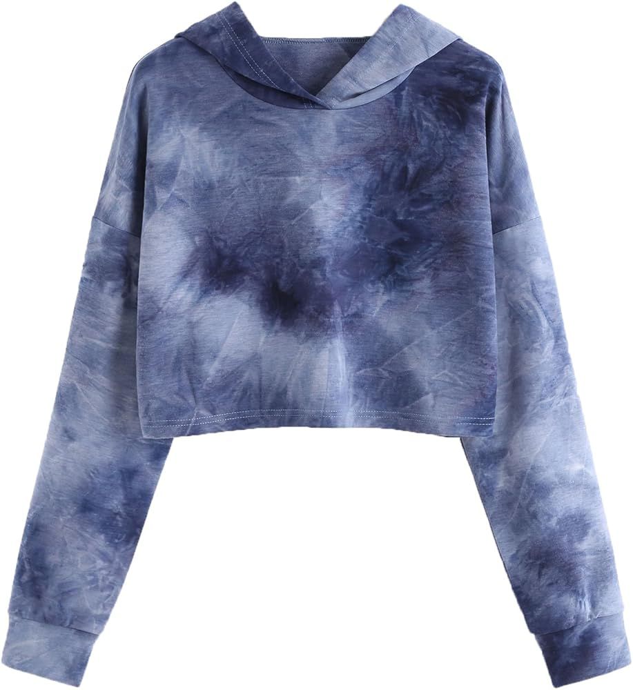 SweatyRocks Women's Tie Dye Long Sleeve Workout Crop Top Sweatshirt Hoodies | Amazon (US)