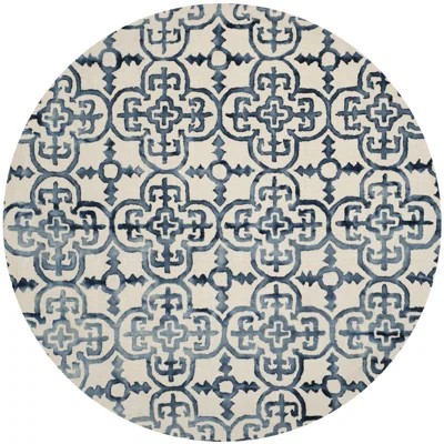 Naples Park Handade Tufted Wool Ivory/Navy Rug Bungalow Rose Rug Size: Round 7' | Wayfair North America