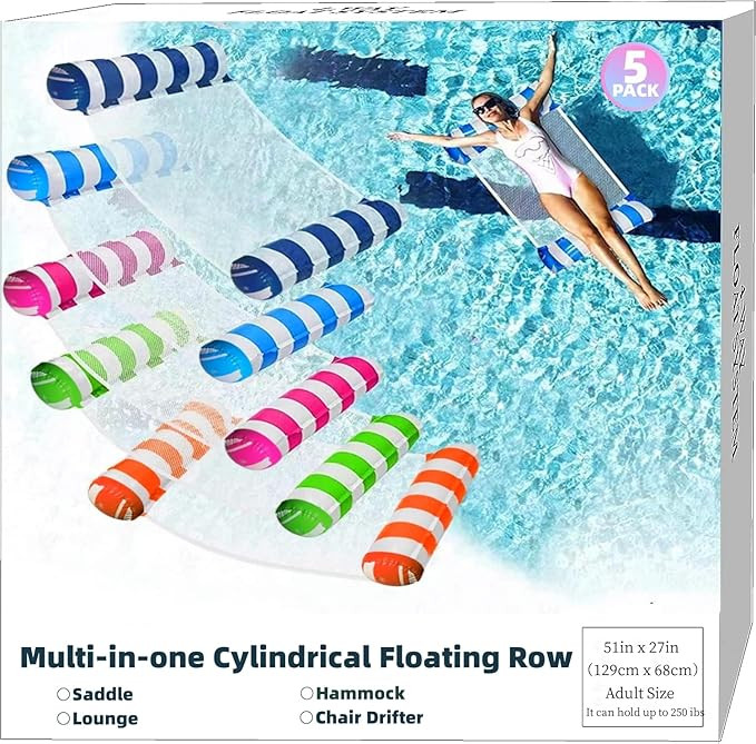 Pool Floats Adult Size - 5 Pack Pool Floaties Hammock Multi-Purpose 4-in-1 Pool Noodles Floaties ... | Amazon (US)