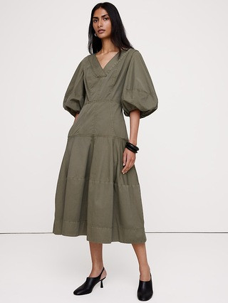 Cotton Twill Barrel Midi Dress | Banana Republic (US)