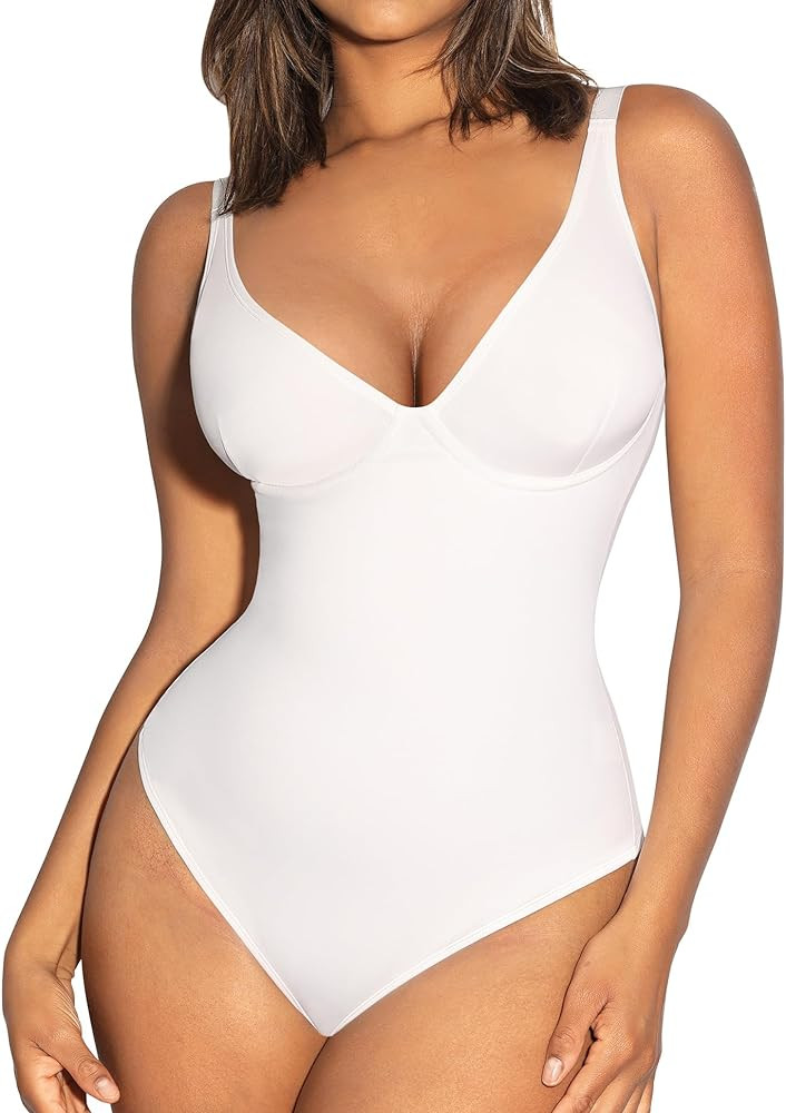 FeelinGirl Shapewear Bodysuits for Women Tummy Control Body Suits Deep V Neck Thong Body Shaper | Amazon (US)