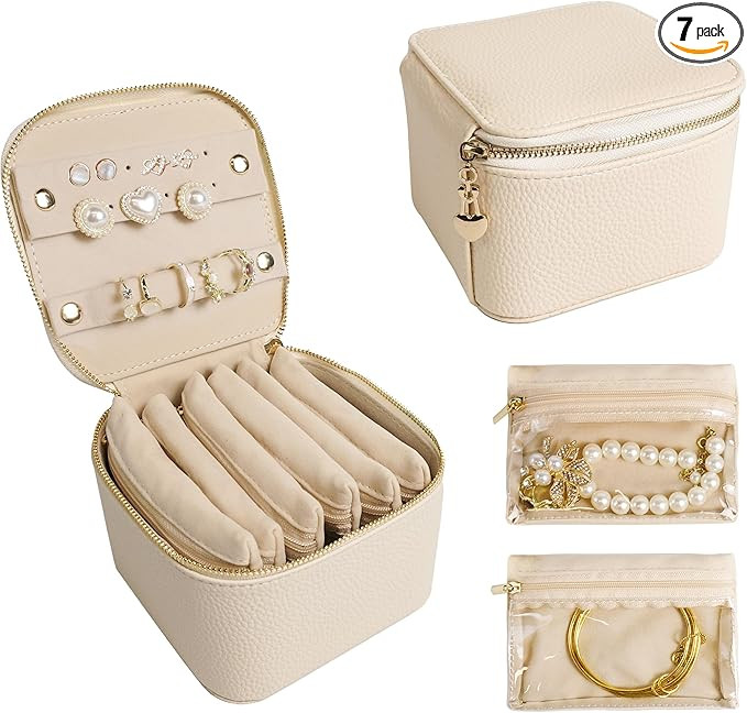 Travel Jewelry Case, Small Travel Jewelry Box with 6 Velvet Jewelry Bag Mini Pouch, Portable Trav... | Amazon (US)