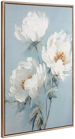 Kate and Laurel Sylvie Beaded White Peonies on Ocean Blue Vintage Framed Canvas Wall Art by The C... | Amazon (US)