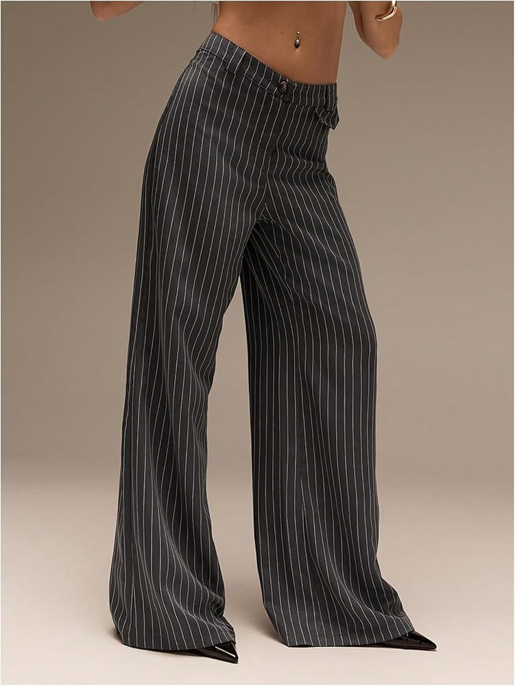 Milumia Women's Striped Wide Leg Palazzo Pants Low Waist Loose Casual Work Trousers | Amazon (US)