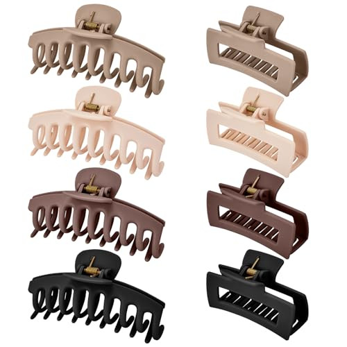Mia Klein Hair Claw Clips for Women Thick Hair 8 Pack, Strong Hold Hair Clips Banana Clip Large 4.3 Inch And 3.5 Inch Non-Slip Matte Medium Claw Clips for Curly Hair, Neutral Colors | Amazon (US)