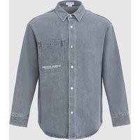 Patch Pocket Denim Shirt - Light Grey / L | Urban Revivo