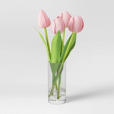 11&#34; x 6&#34; Artificial Tulips Arrangement in Glass Vase Pink - Threshold&#8482; | Target