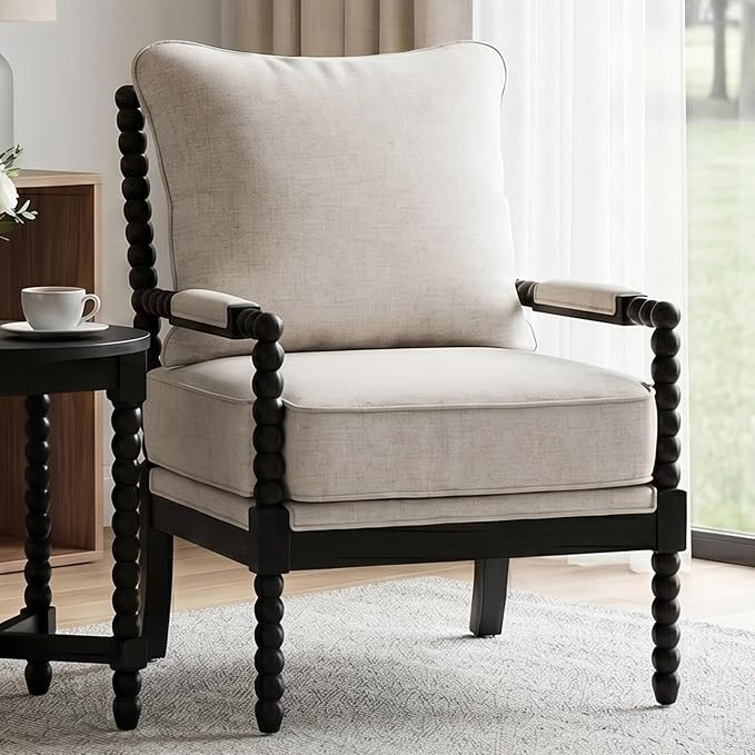 DUHOME Linen Fabric Spindle Accent Chair with Wood Frame,Bobbin Chair with High Resilience Spring... | Amazon (US)