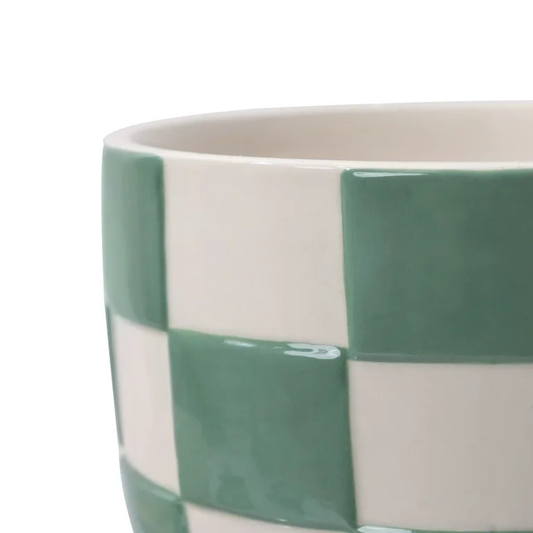 Mainstays Lennon 6" x 6" x 4.5" Round Green Checkered Ceramic Planter | Walmart (US)
