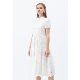 Crochet Collar Embroidered Eyelet Cotton Dress | Chicwish