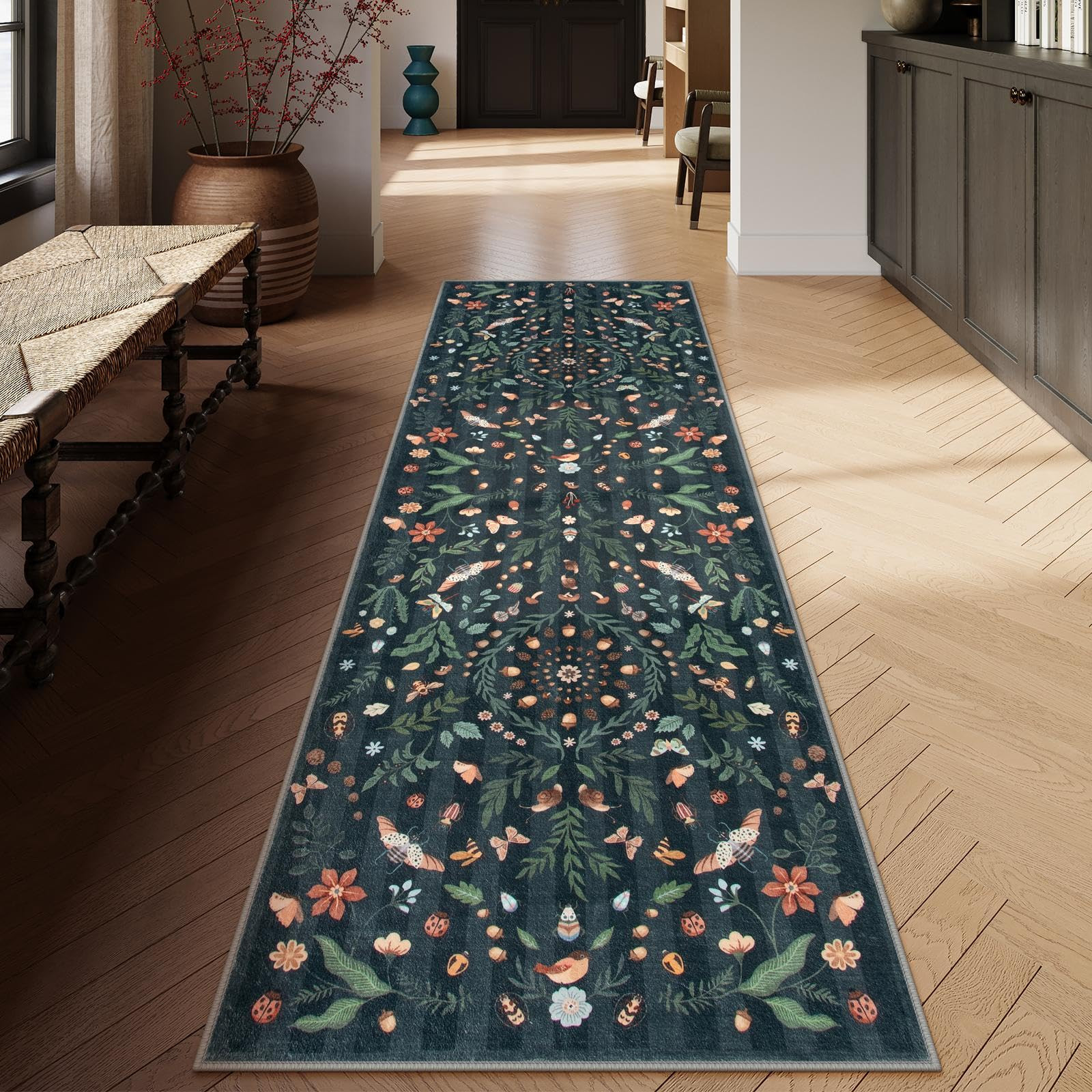 Lahome Insect Botanical 2'6"x10' Black Runners for Hallways, Non Slip Washable Kitchen Bathroom C... | Amazon (US)