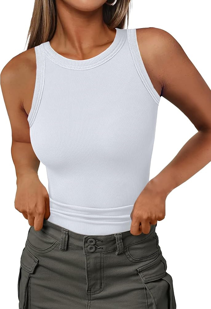 Jar of Love Tank Tops High Neck Sleeveless Ribbed Tank Casual Basic Thick Strap Slim Fitted Racer... | Amazon (US)