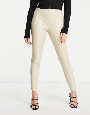 Topshop faux leather skinny fit pant in cream | ASOS (Global)