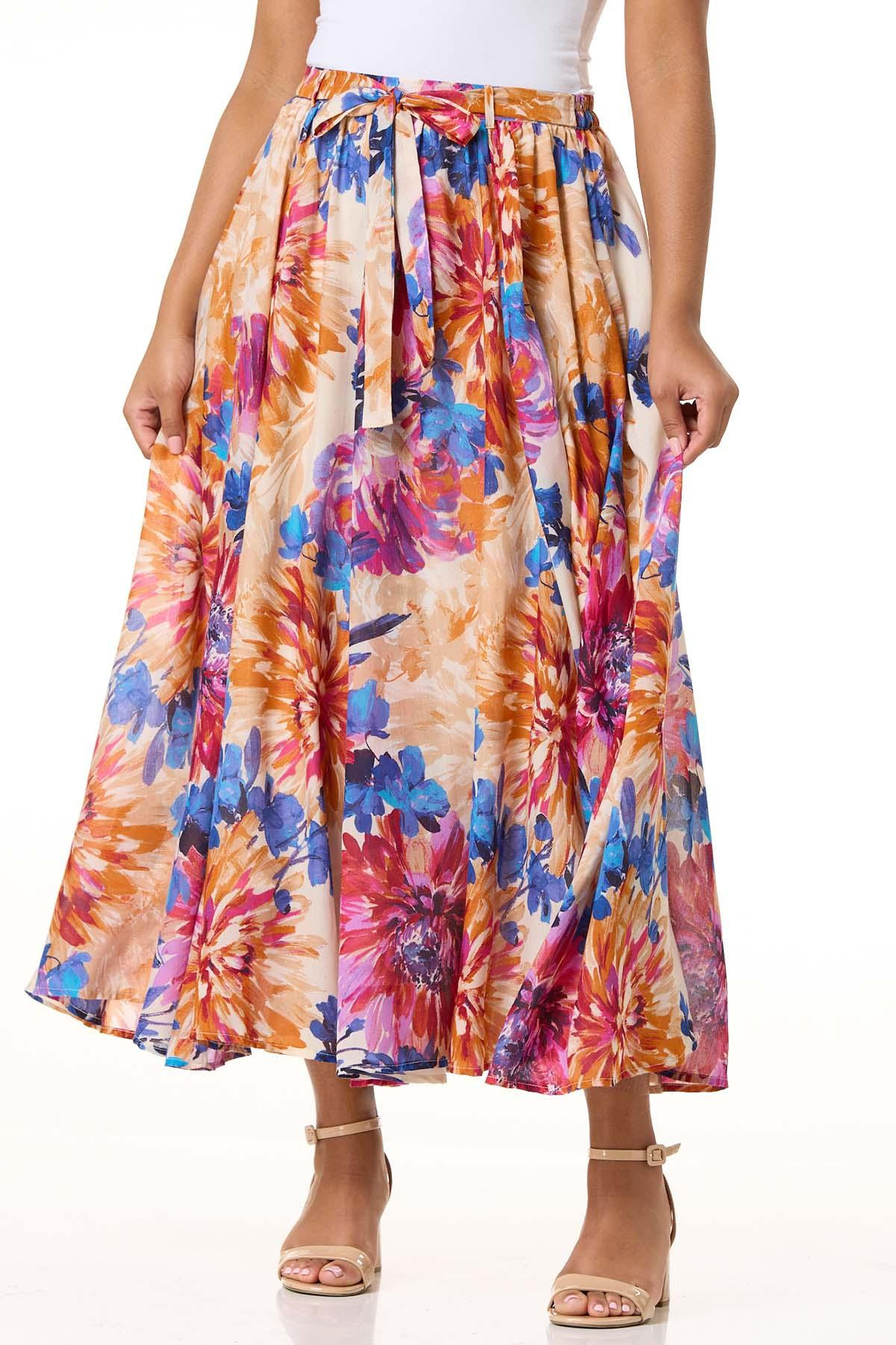 Tie Waist Multicolor Floral Maxi Skirt | Cato Fashions