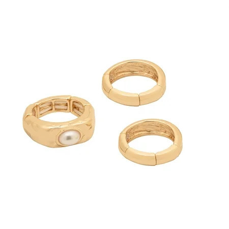 Time and Tru Women s Gold Tone Stretch Ring Set with Faux Pearl Accent Classic Style | Walmart (US)