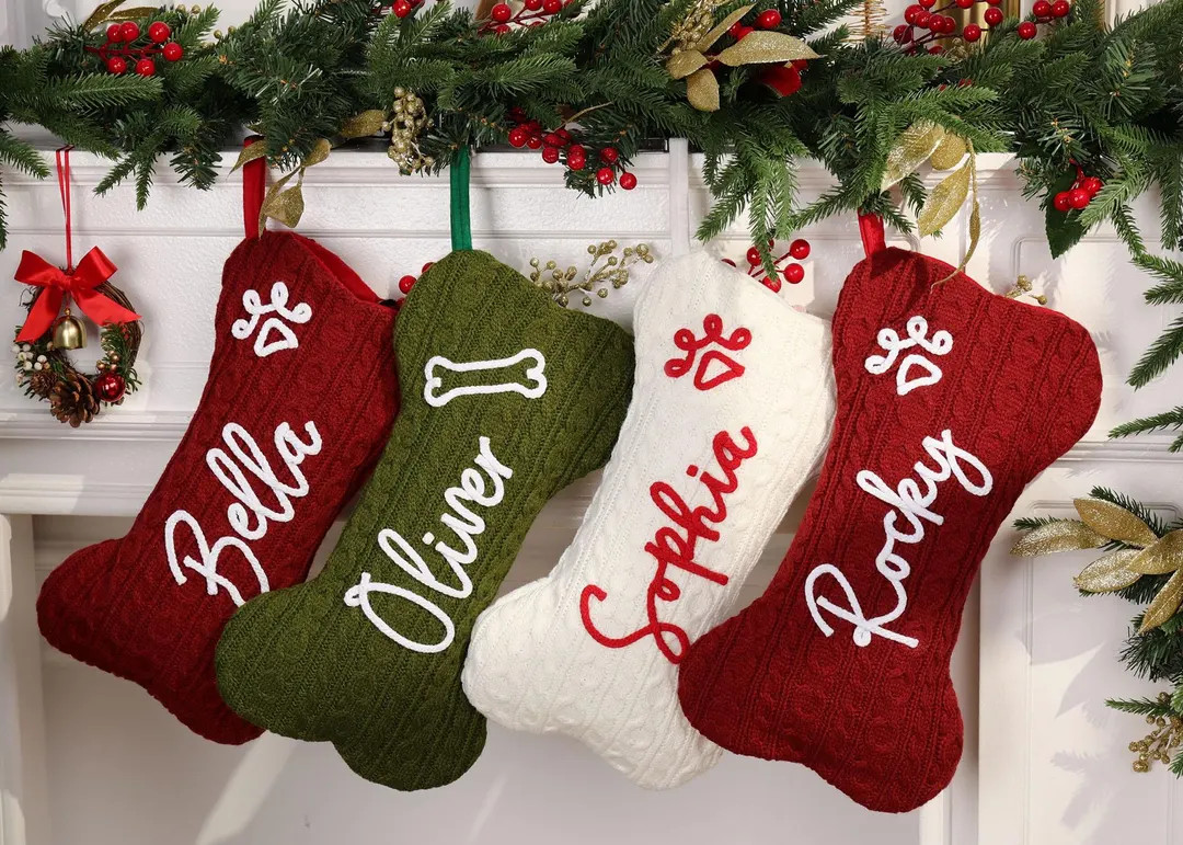 Personalized Christmas Stockings, Dog Bone Stockings, Bone Holiday Stocking for Dog, Pet Paw Chri... | Etsy (US)