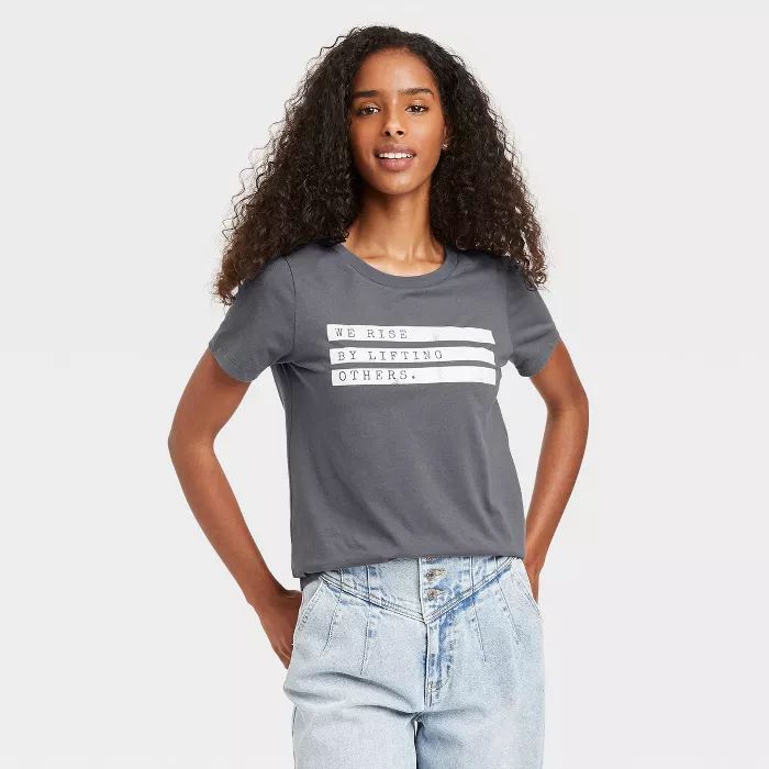 Women's We Rise by Lifting Others Up Short Sleeve Graphic T-Shirt - Charcoal Gray | Target