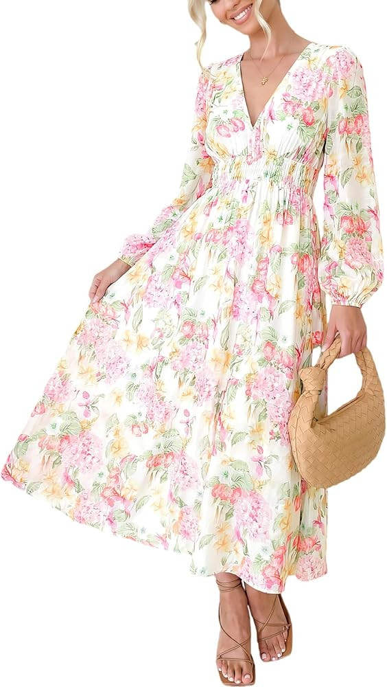 Sissyaki Womens Long Sleeve Summer Maxi Dress 2026 Floral Dress Spring Wedding Guest Dress | Amazon (US)