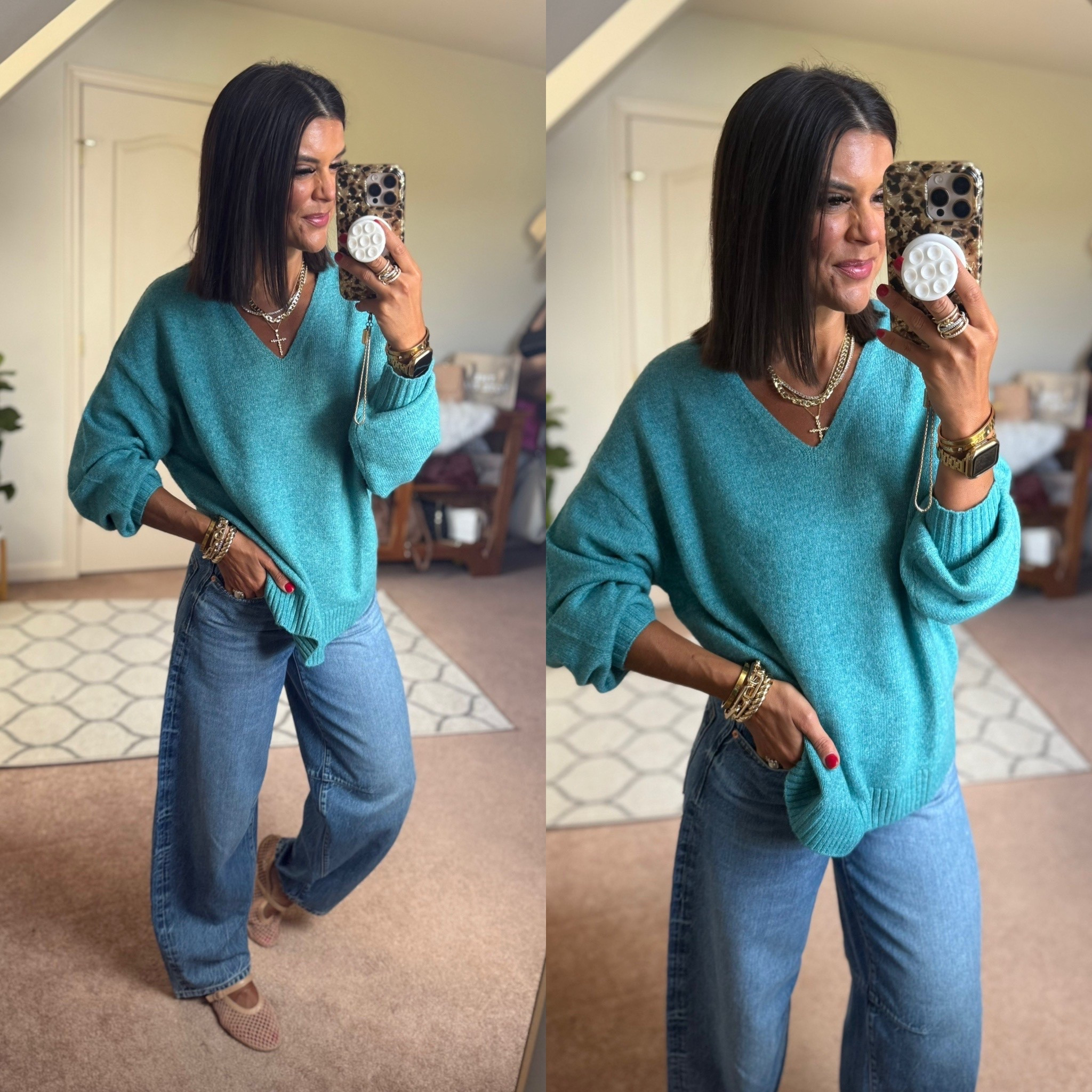 Size small in sweater size 26 in jeans size down if in between 

#LTKSeasonal #LTKFindsUnder100