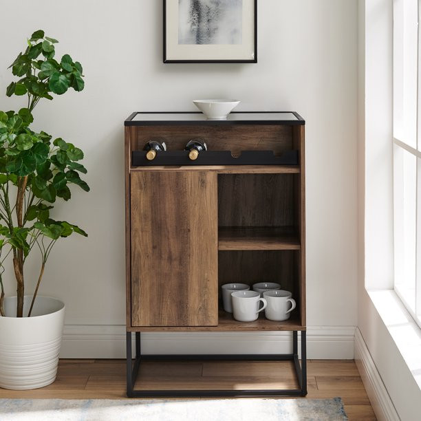 Manor Park Modern Wine Storage Bar Cabinet, Reclaimed Barnwood | Walmart (US)