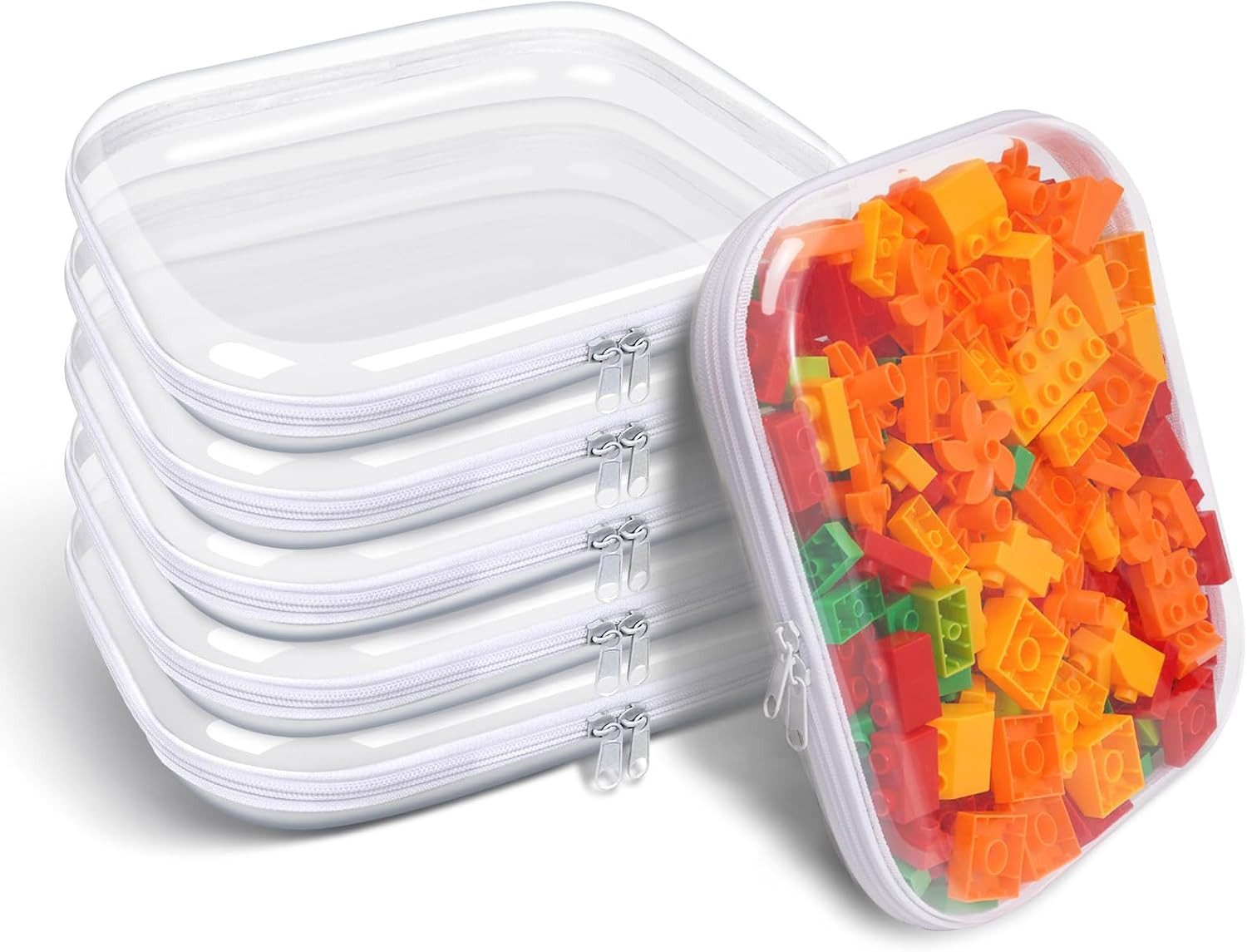 Clear Hard Plastic Zipper Case,Transparent Double Zippers Hard Pouch with 6pcs,Portable Travel Organizer Bin for Toy Storage | Amazon (US)