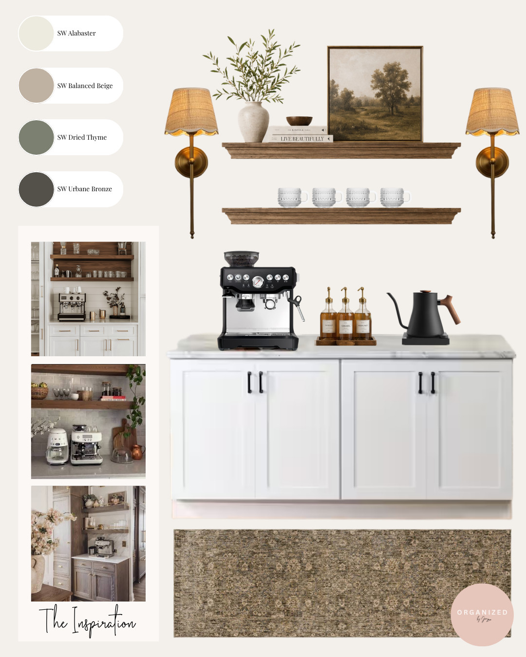 Espresso yourself... with a little cottage charm☕This cozy coffee bar is layered with soft neutrals, earthy tones and timeless accents, perfect for the morning routine.

#coffeebardesign #traditionalcoffeebar #vintageinspireddesign #cottageinspireddesign #organizedbyjminteriors 

 #LTKgrwm #LTKmorningroutine #LTKHome