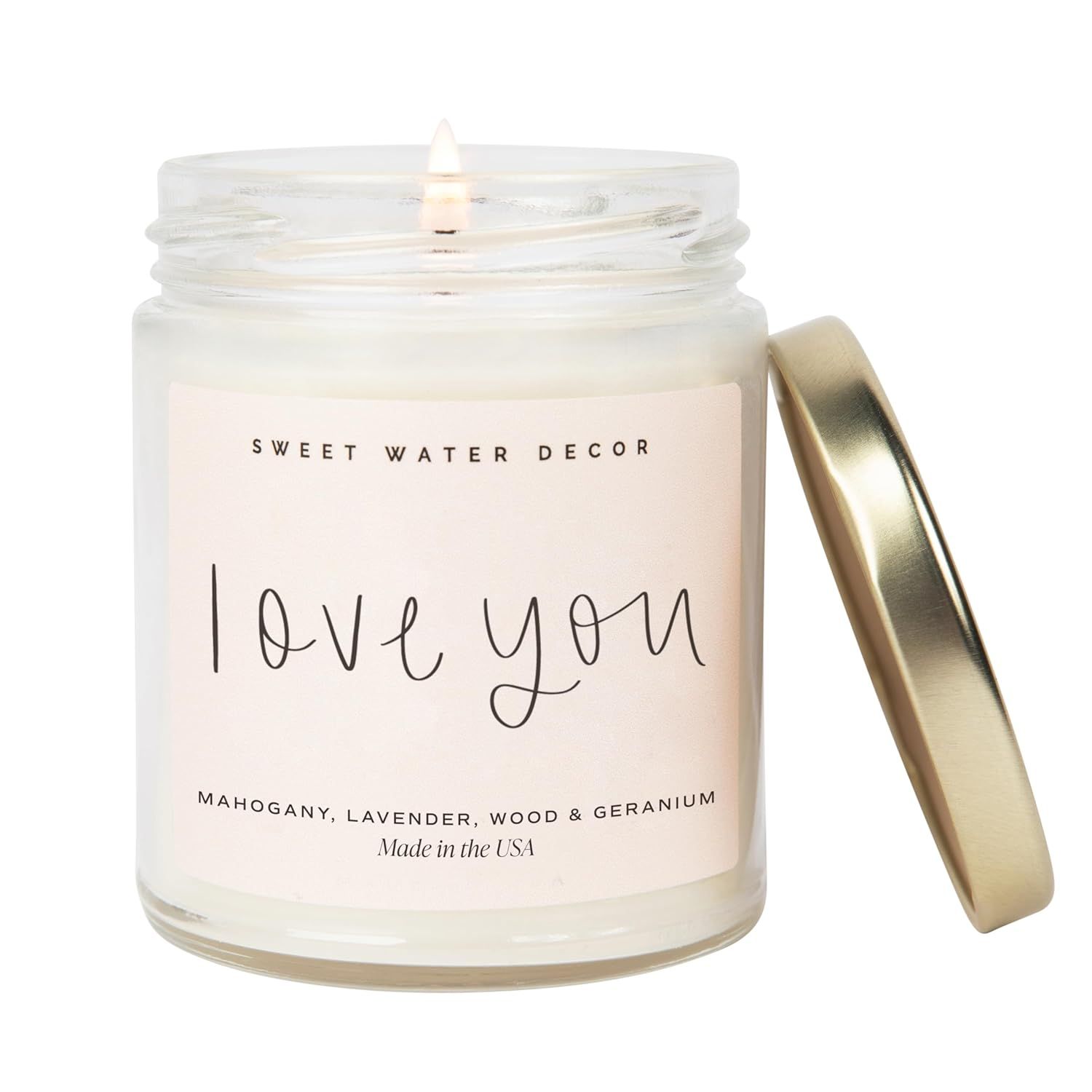 Sweet Water Decor, Love You Candle | Sea Salt, Jasmine, and Wood Scented Soy Candle for Home - Va... | Amazon (US)