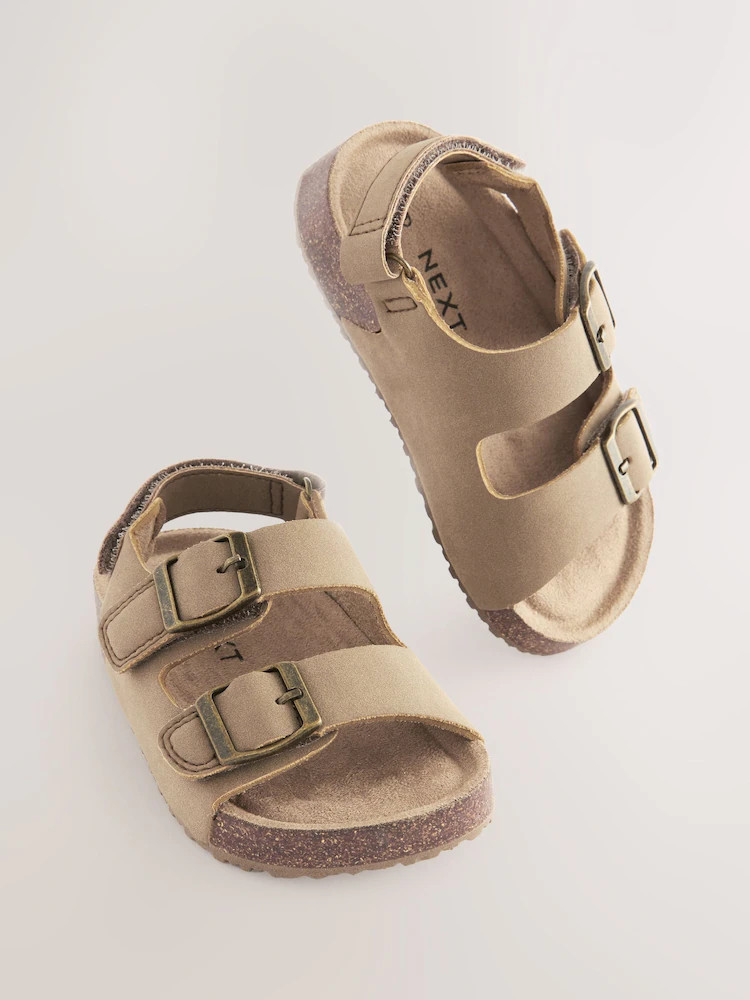 Stone Beige Standard Fit (F) Double Buckle Cushioned Footbed Sandals | Next US