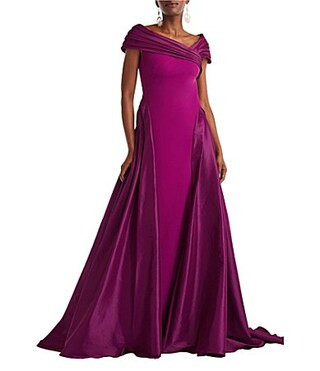 Tadashi Shoji Asymmetrical Neck Crepe Taffeta Gown - 16 | Dillard's