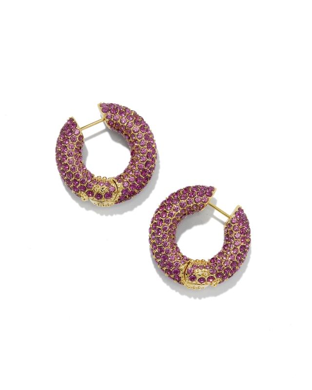 Mikki Gold Pave Hoop Earrings in Cranberry Crystal | Kendra Scott | Kendra Scott